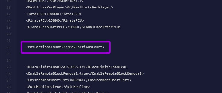 MaxFactionsCount tag set to 3 in the Sandbox_config file