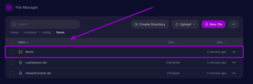 The World folder highlighted inside the Saves directory.