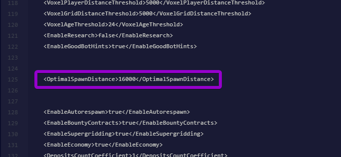 OptimalSpawnDistance tag in the Sandbox_config file