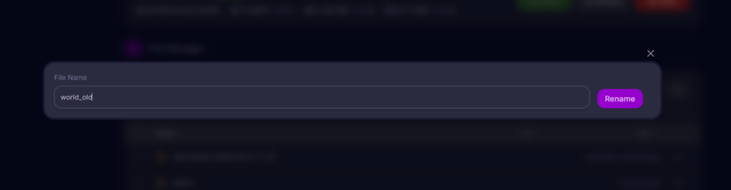A text input box on the server panel with the name "world_old" typed in to archive the previous save.