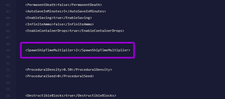 SpawnShipTimeMultiplier tag in the Sandbox_config file