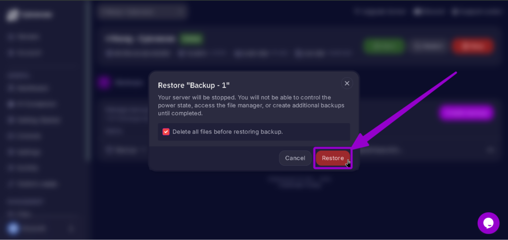 Vrising Backup more dots restore click highlighted with arrow