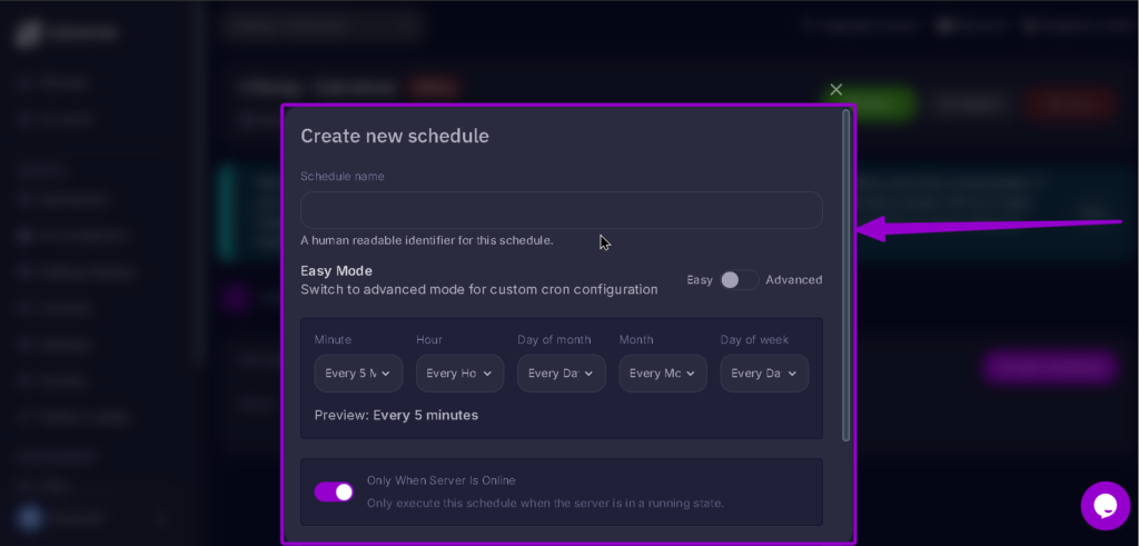 Vrising Create Schedule open highlighted with arrow