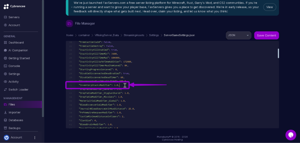 Vrising Inventorystack open highlighted with arrow