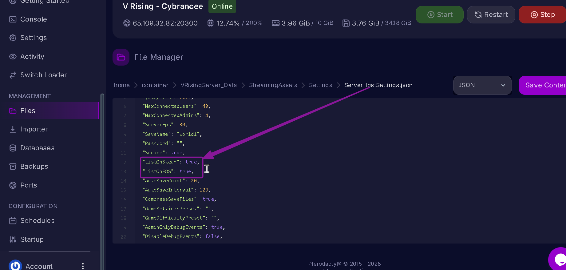 Vrising LOS & LOEos in Files Tab highlighted with arrow