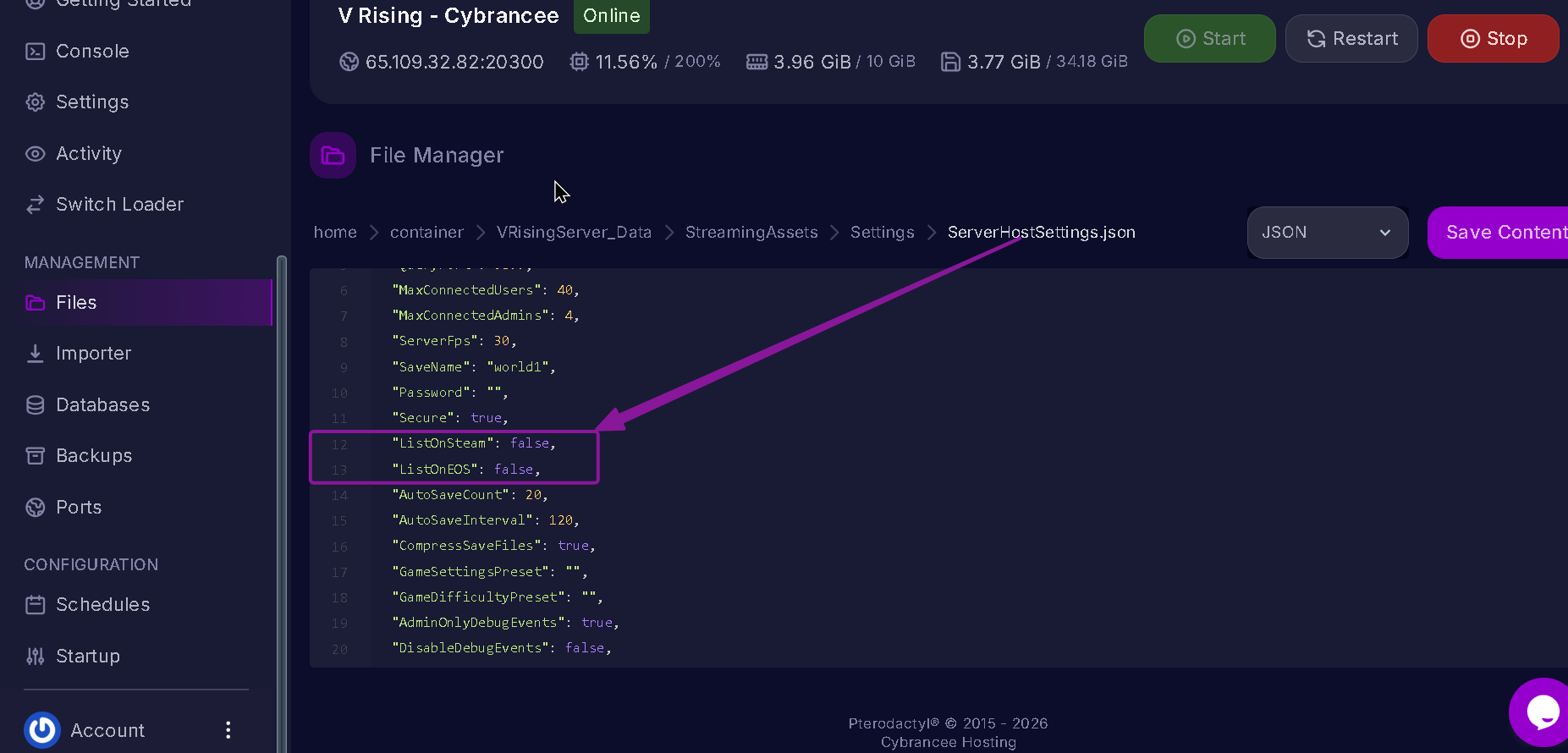 Vrising LOS & LOEos value false in Files Tab highlighted with arrow