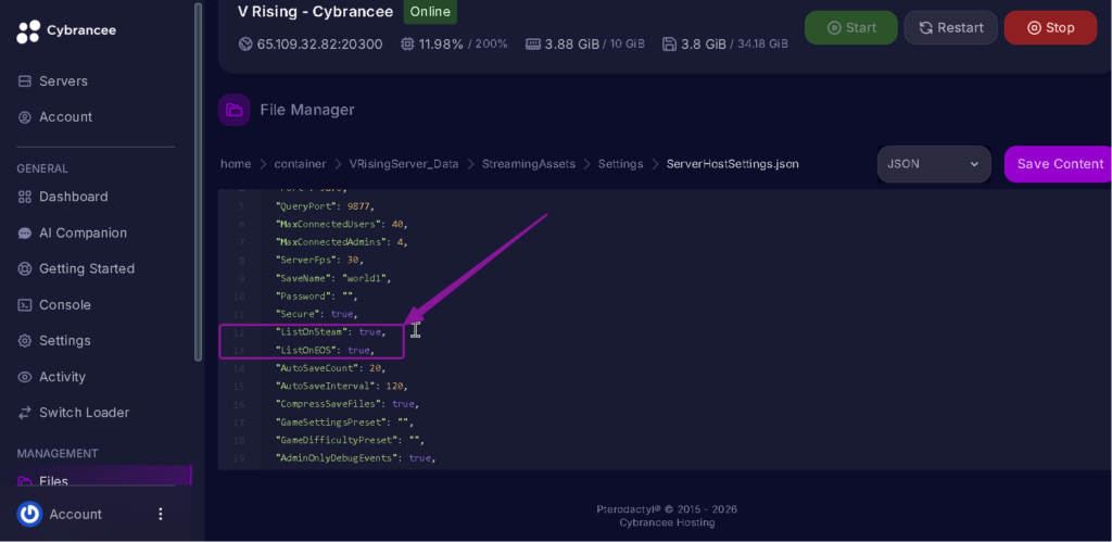Vrising LOS &LOEos value true in Files Tab highlighted with arrow