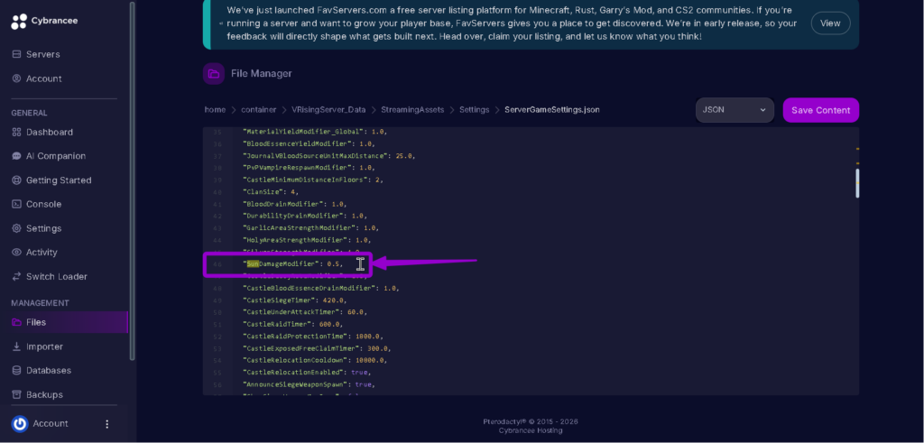 Vrising Sundamagemodifier .5 highlighted with arrow