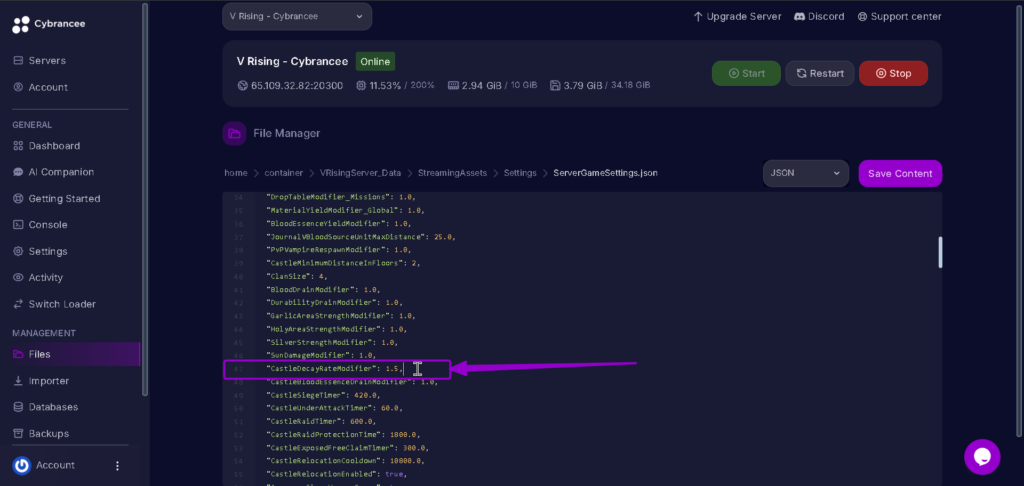 Vrising castledecayrate increased highlighted with arrow