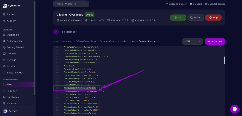 Vrising castledecayrate open highlighted with arrow
