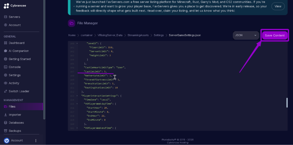 Vrising castlelimit saving highlighted with arrow