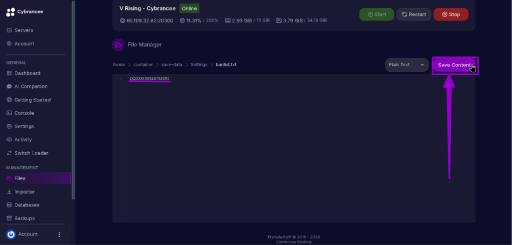 Vrising server banlist.txt 2 unbanned saved highlighted with arrow