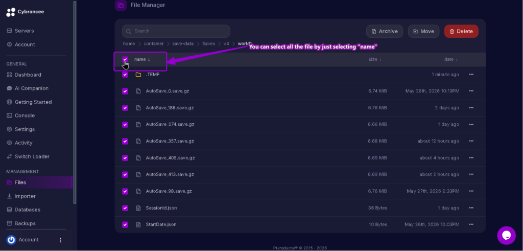 Vrising server world-1 deleting highlighted with arrow and text