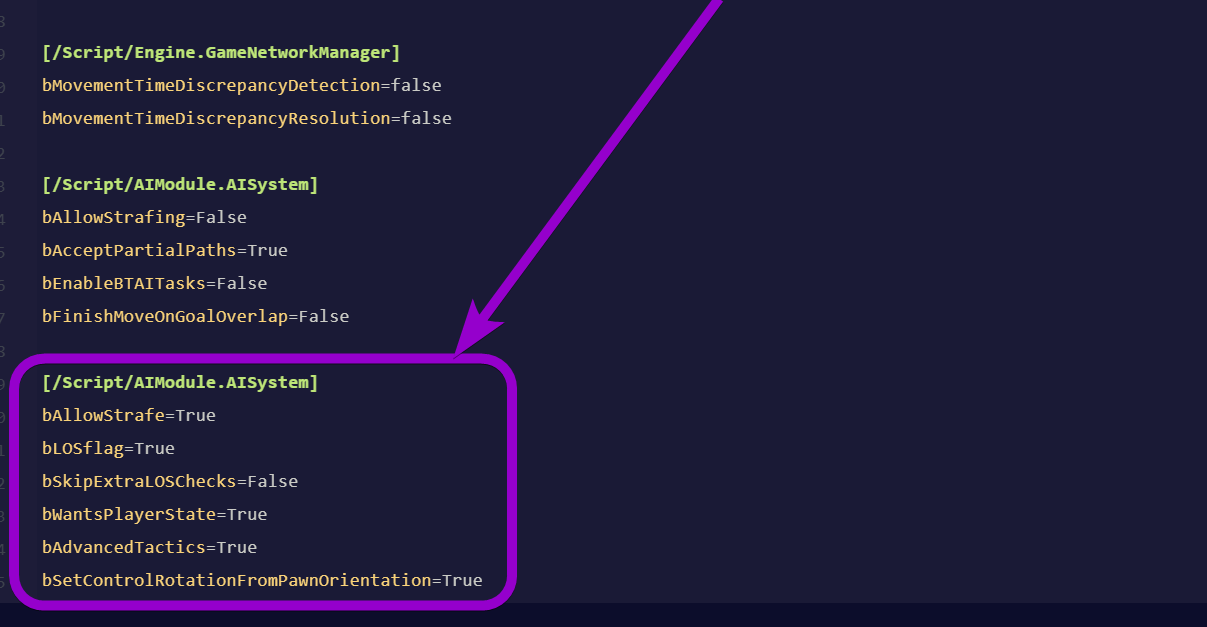 'Ai Combat Logic' commands outlined with arrow