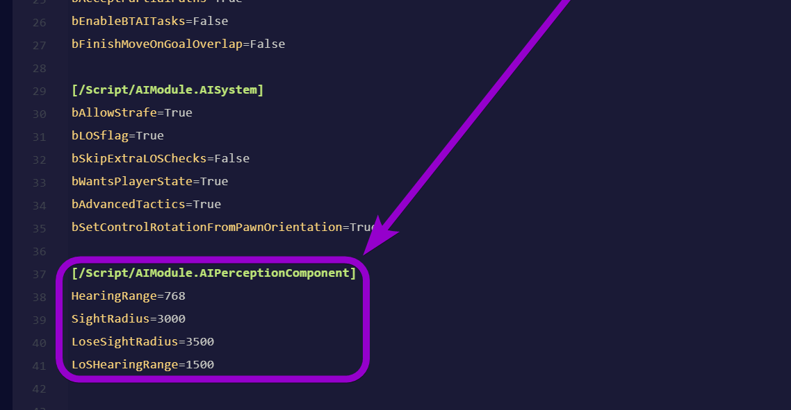 'DetectionRange' commands outlined with arrow