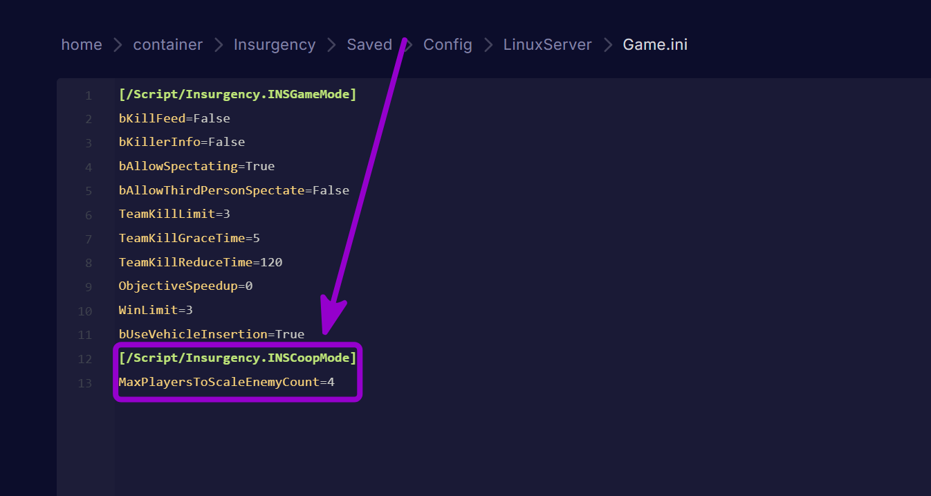 'MaxPlayersToScaleEnemyCount' outlined with arrow