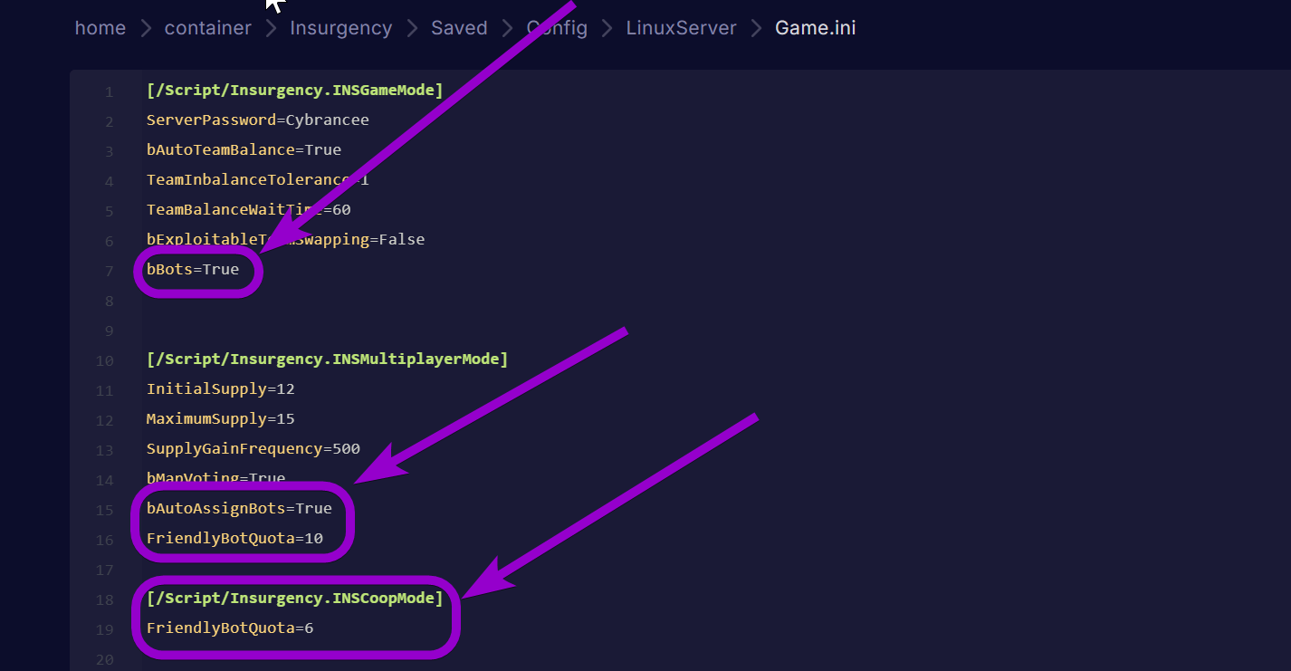 'Bot Customise'commands outlined with arrow
