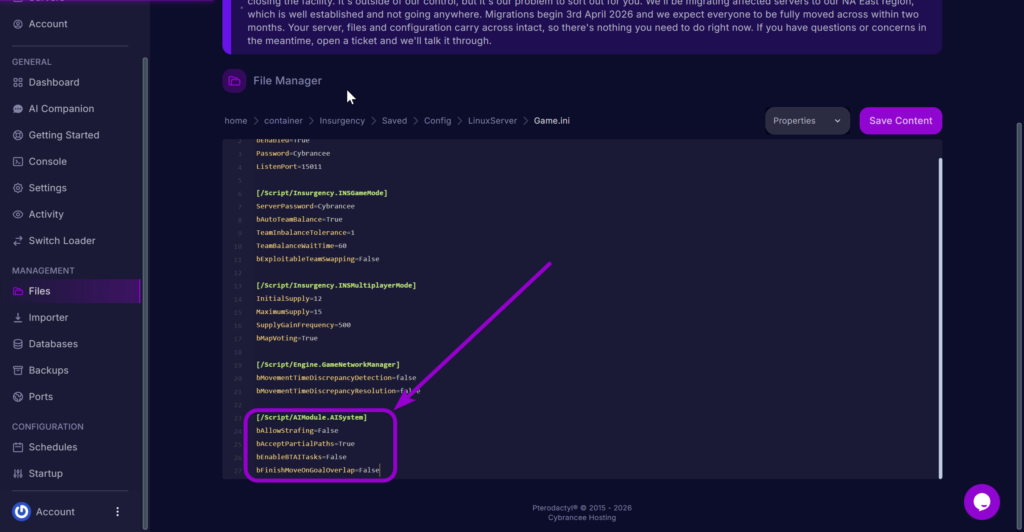 'Bot Behaviour' commands outlined with arrow