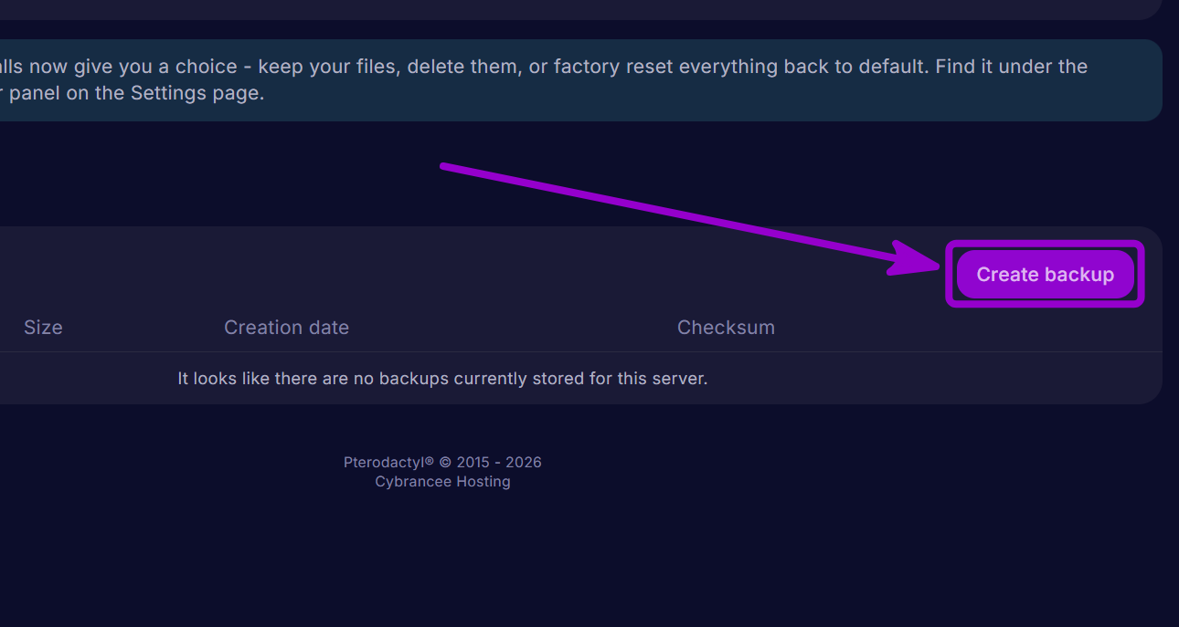 'Create Backup' outlined with arrow