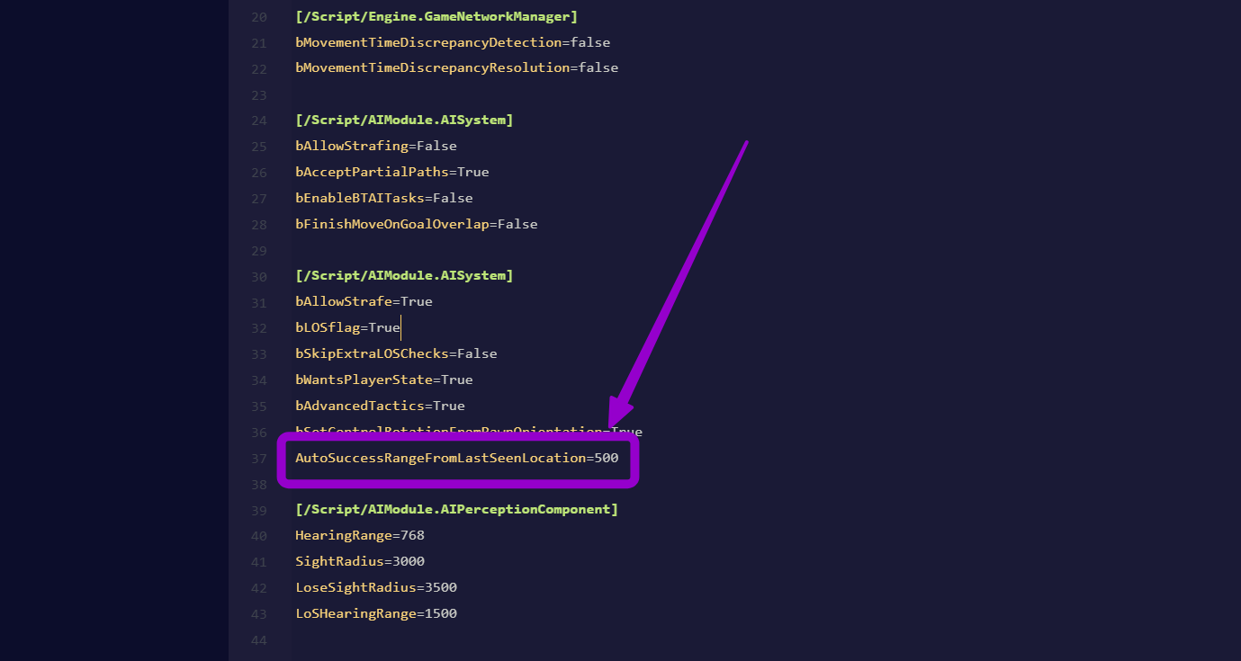 'AutoSuccessRangeFromLastSeenLocation' outlined with arrow