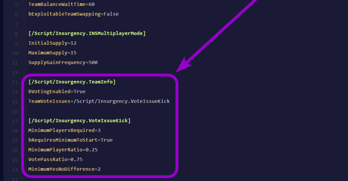 'PLayer kick' commands outlined with arrow