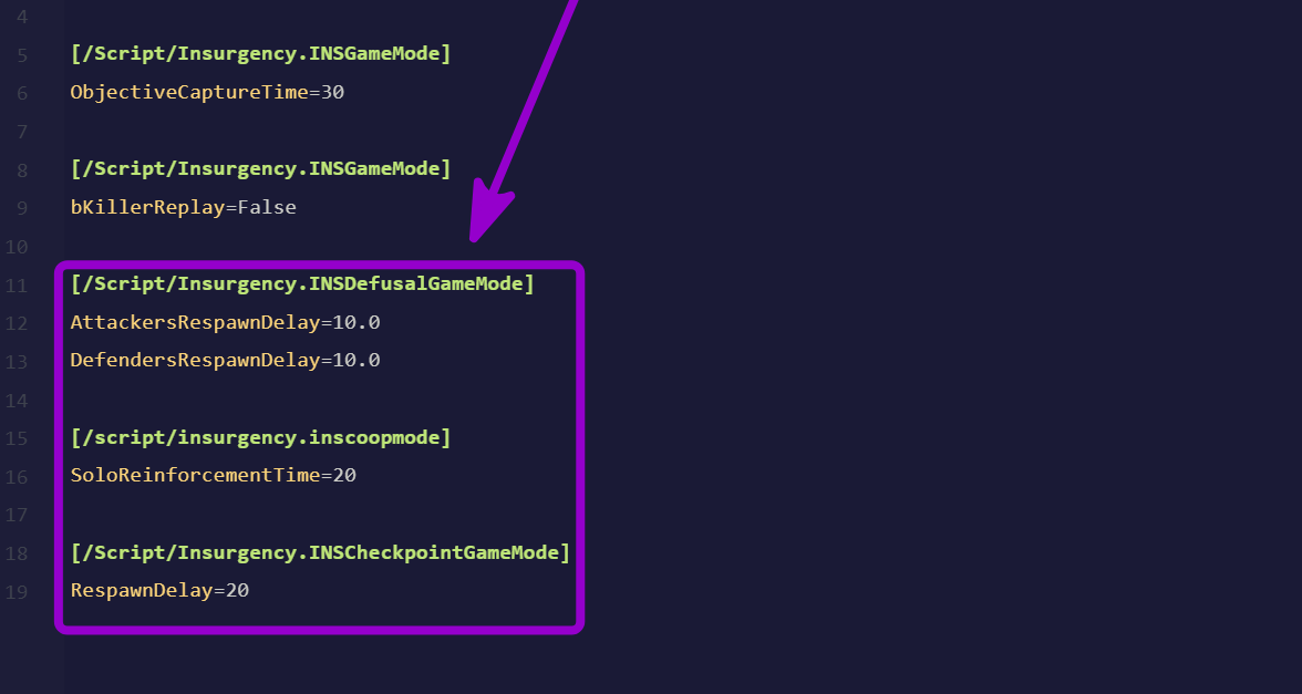 'Respawn' commands outlined with arrow