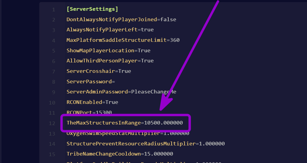 'TheMaxStructuresInRange' outlined with arrow 