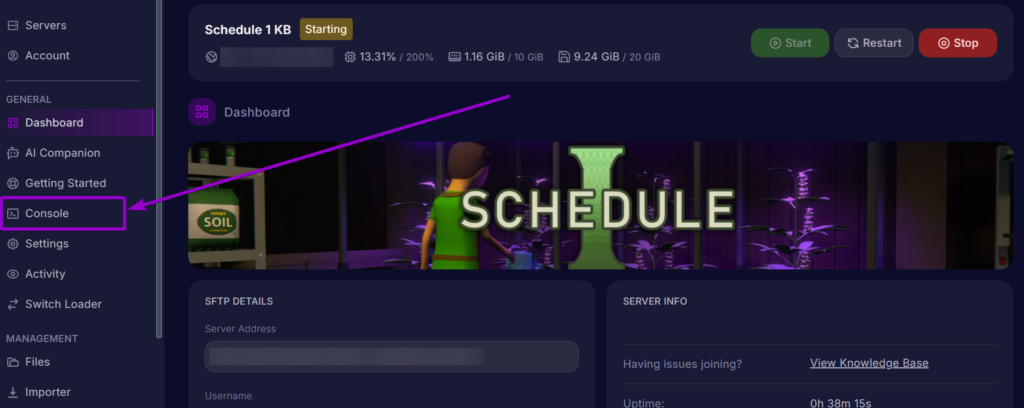 Cybrancee Panel Schedule 1 Console Tab Outlined