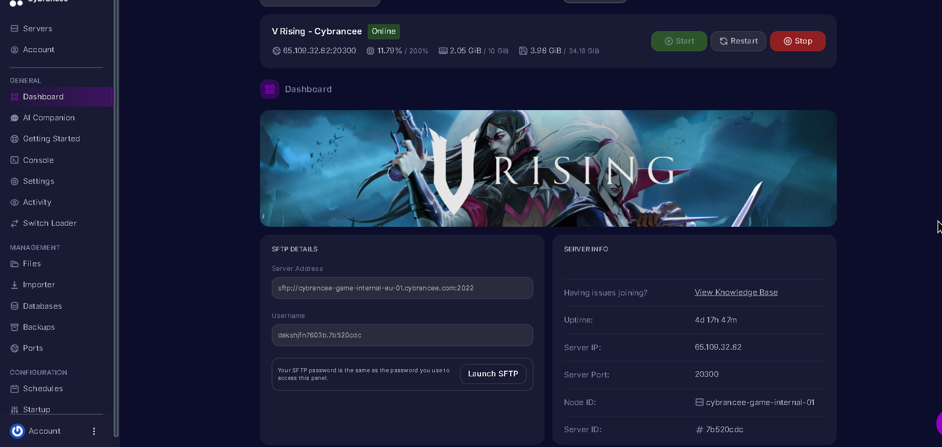 Vrising Dashboard open highlighted with arrow