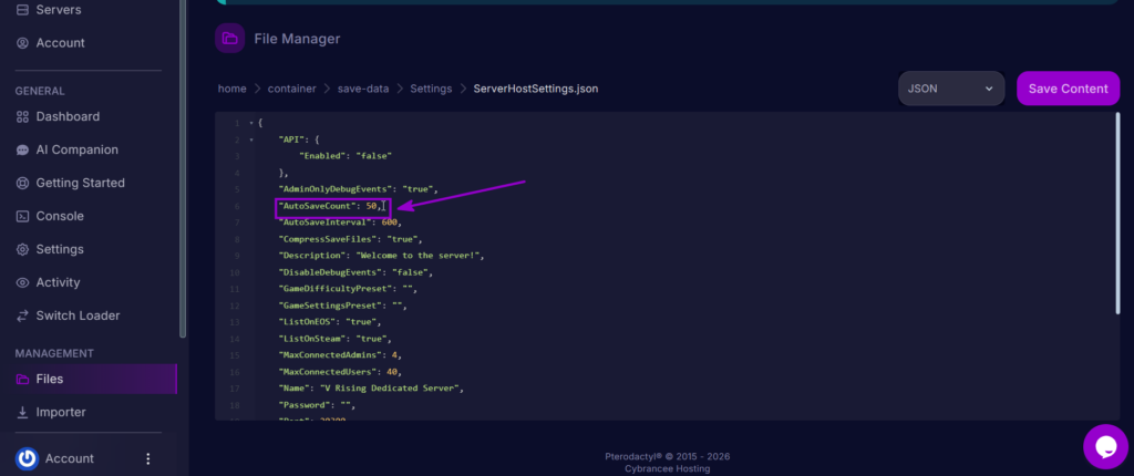 AutoSaveCount setting in ServerHostSettings.json