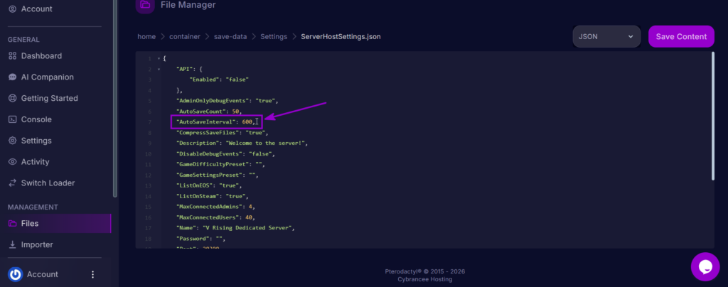 AutoSaveInterval setting in ServerHostSettings.json