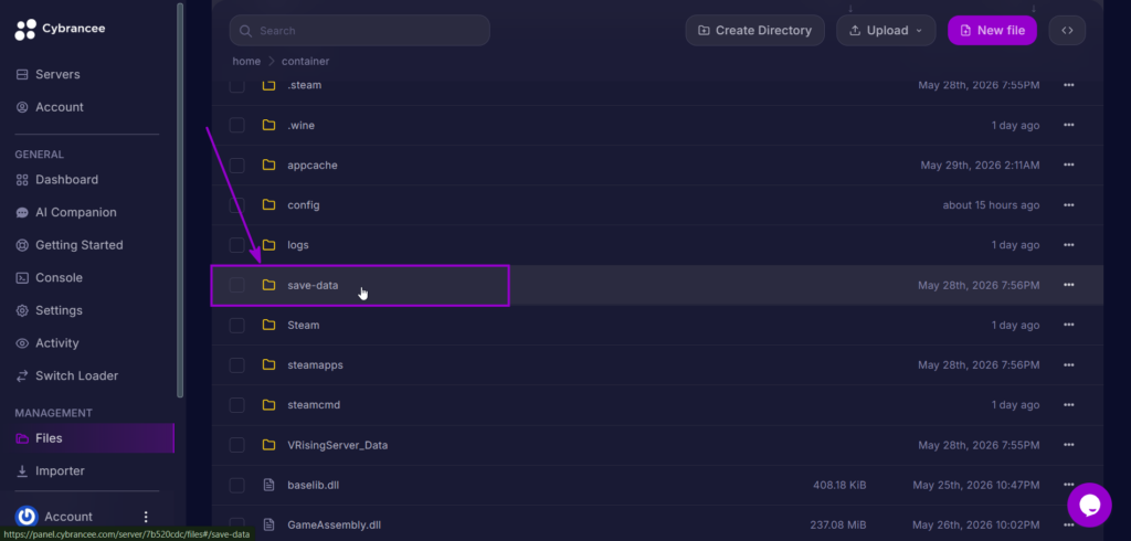 save-data folder in the V Rising file manager