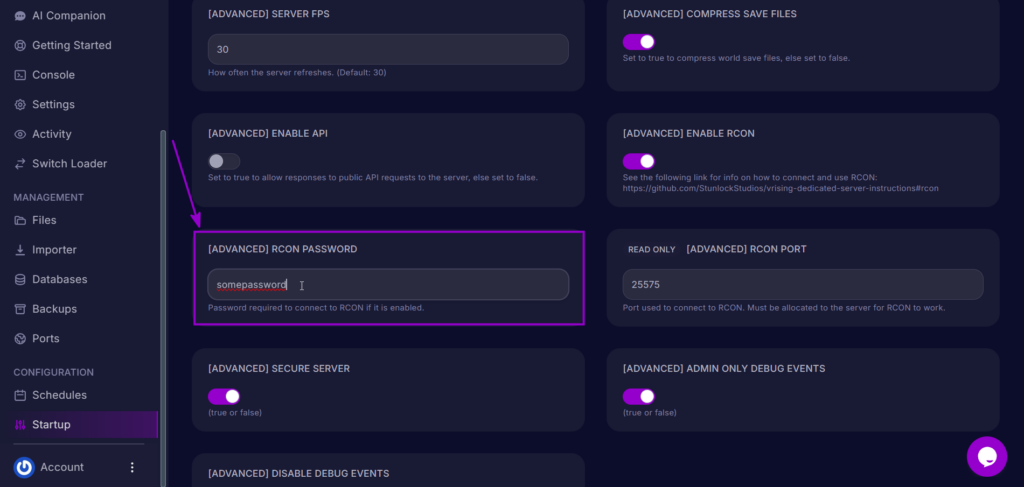 RCON password configured