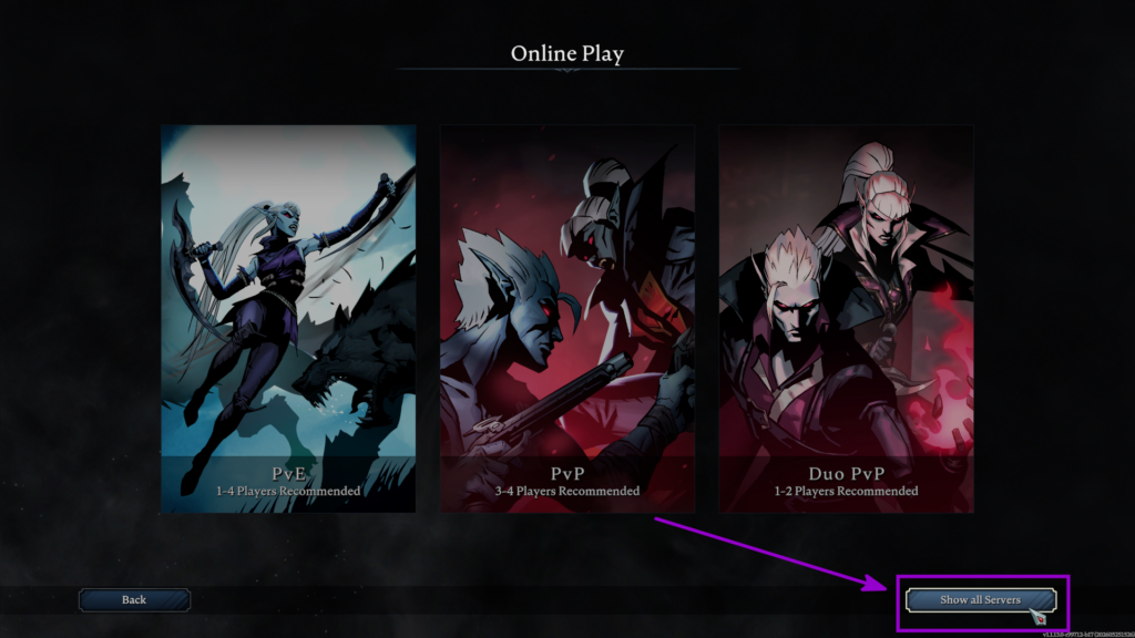 Show all Servers button in V Rising
