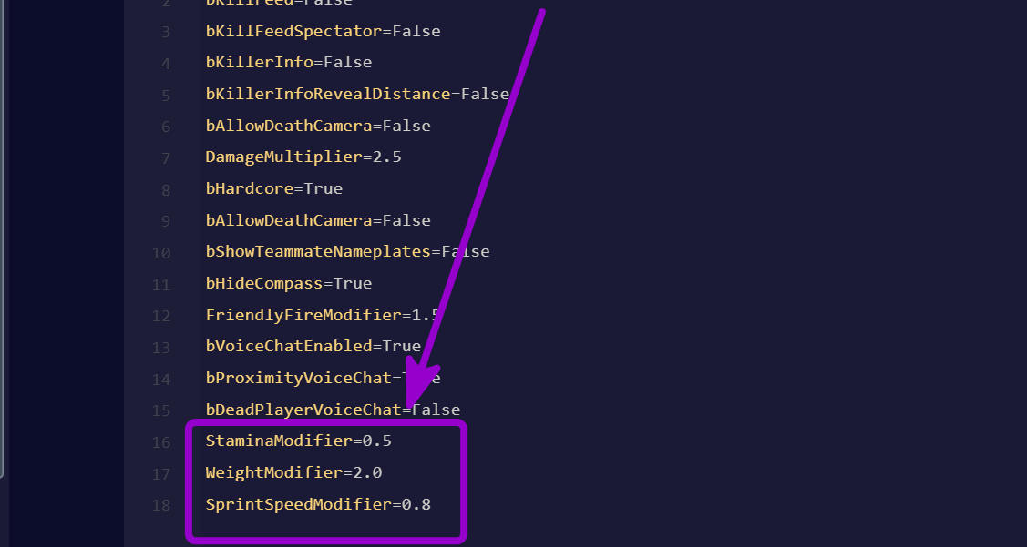 'StaminaModifier
WeightModifier and
SprintSpeedModifier' outlined with arrow