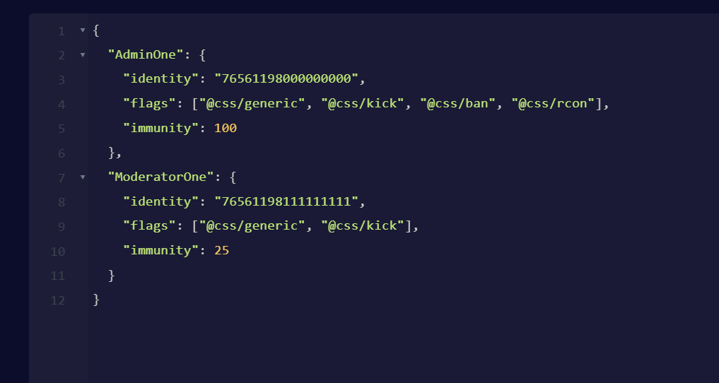 Configure admins.json
