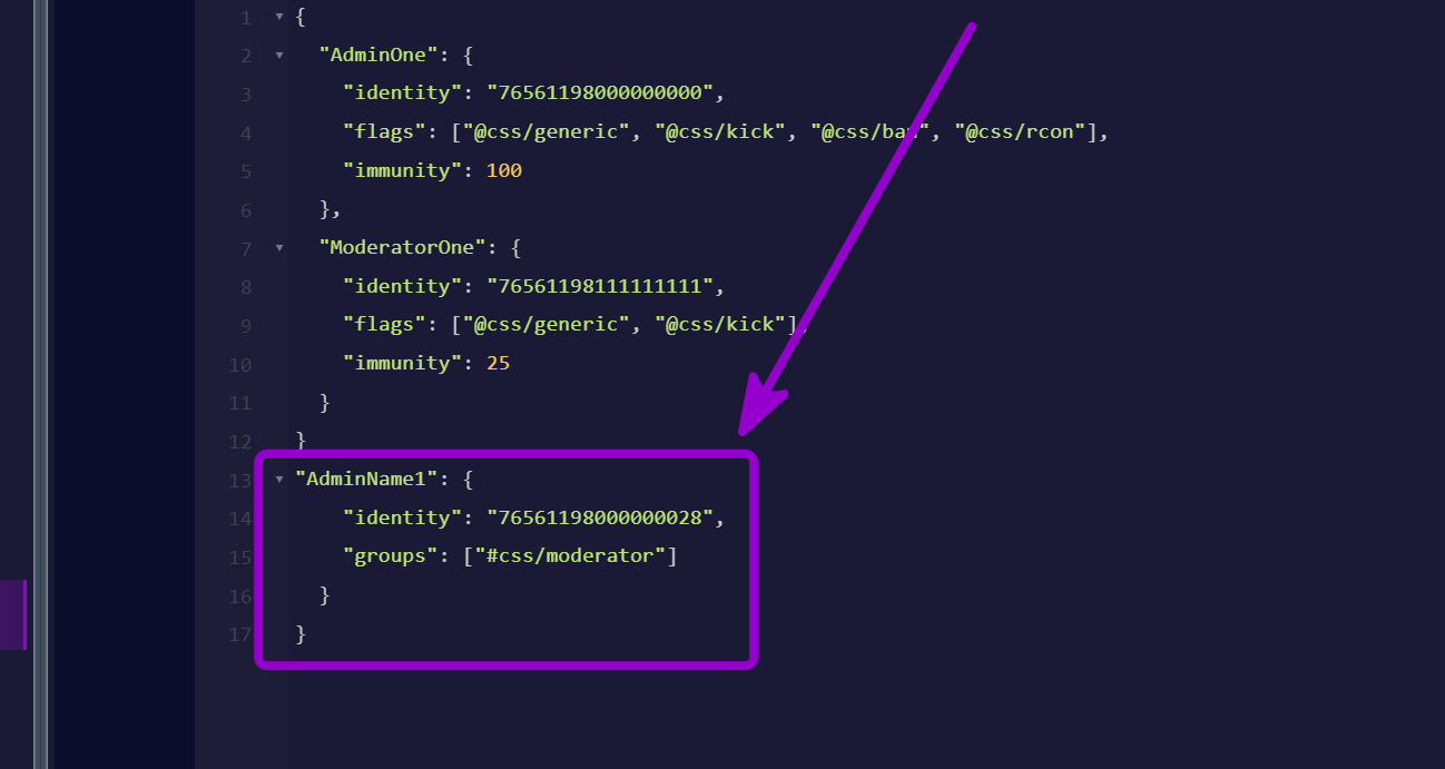 'Assigned Admins' outlined with arrow with its group