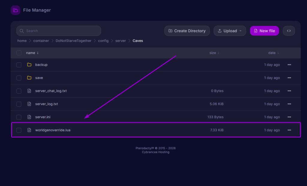The worldgenoverride lua file inside the Caves directory.