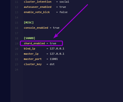 The cluster ini file editor with the shard enabled setting set to true.