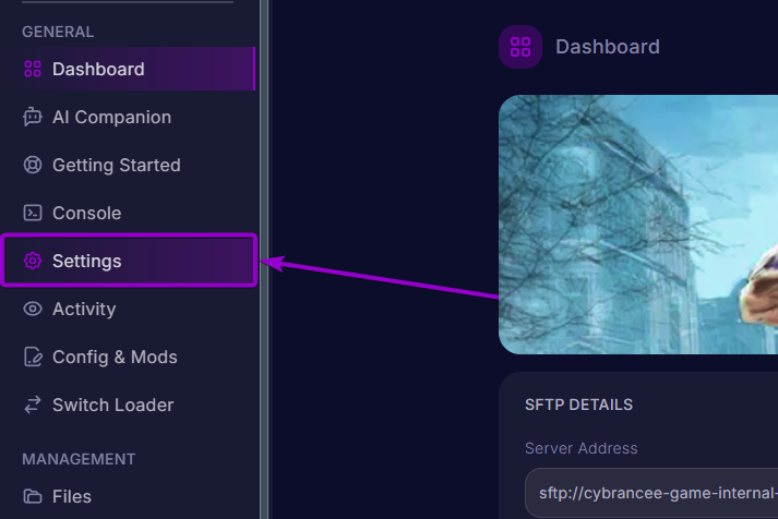 Project Zomboid - 'Settings' tab outlined with arrow (rm)