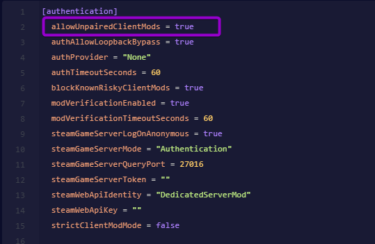 Cybrancee Panel text editor showing allowUnpairedClientMods set to true in server_config.toml