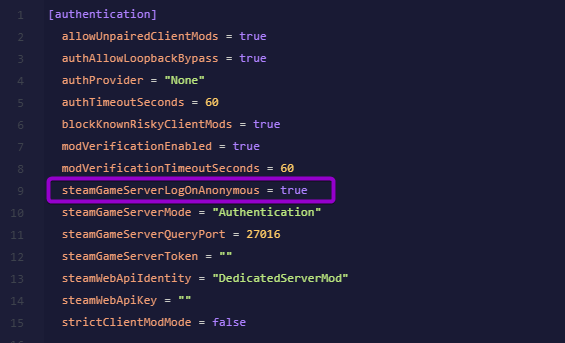 Cybrancee Panel text editor showing steamGameServerLogOnAnonymous set to true in server_config.toml