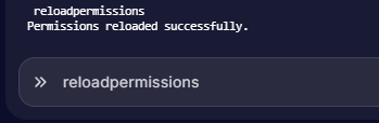 Cybrancee Panel Console showing reloadpermissions command executed with success response