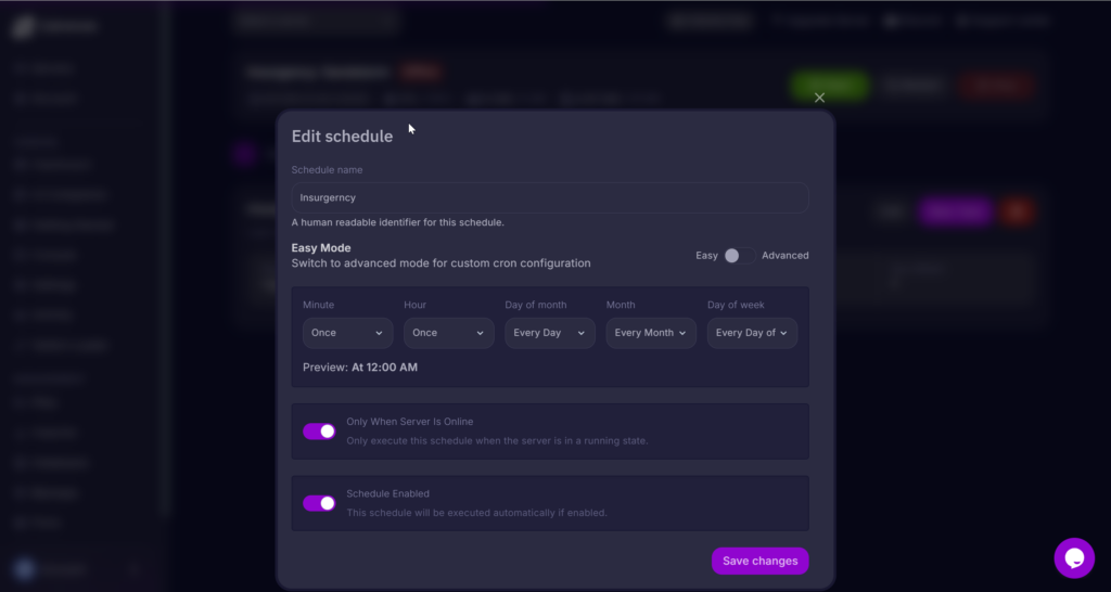 Cybrancee panel schedule modal
