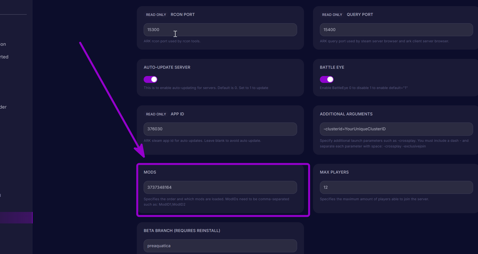 Paste the copied mod id