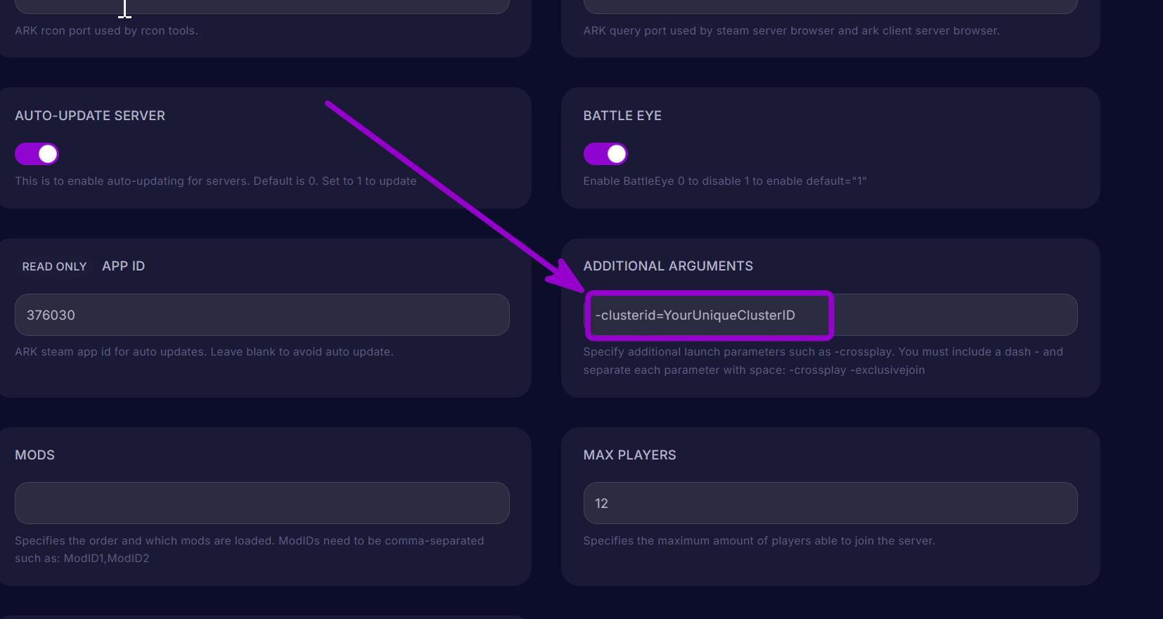 'Unique Cluster ID' outlined with arrow