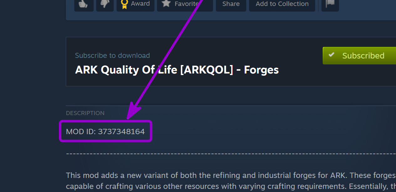 Copy Mod ID outlined with arrow