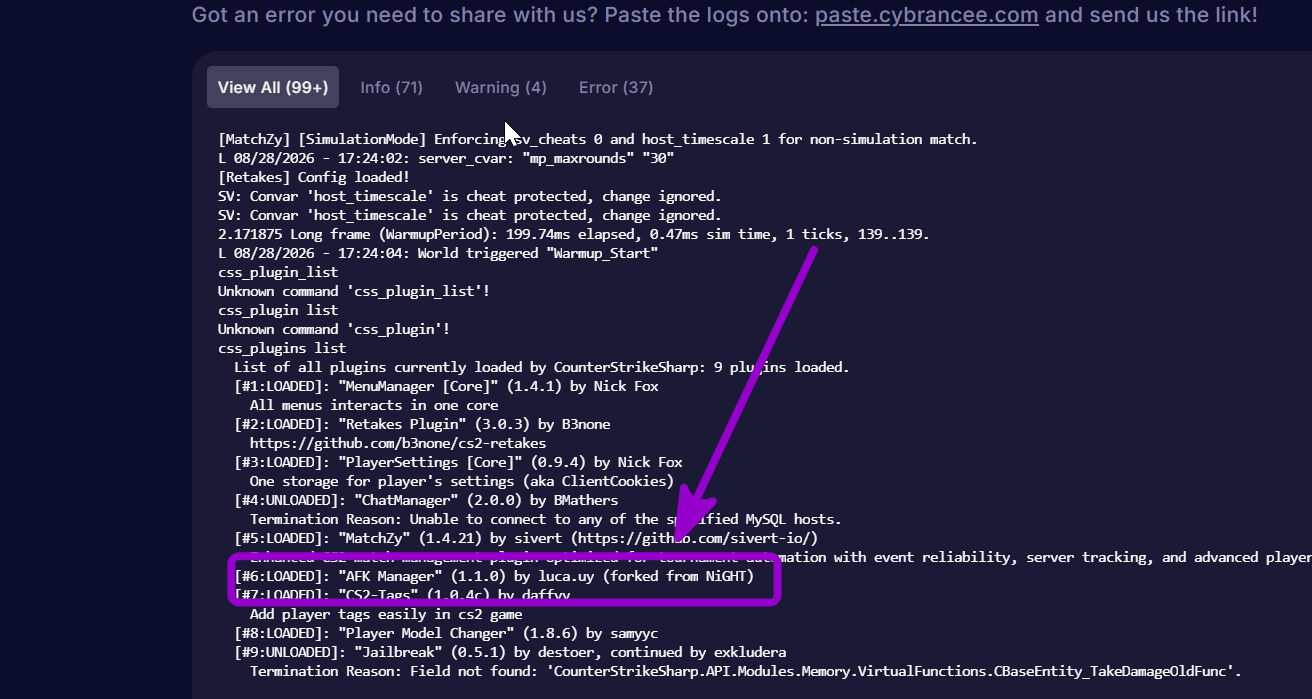 : "AFK Manager" (1.1.0) by luca.uy (forked from NiGHT) outlined with arrow