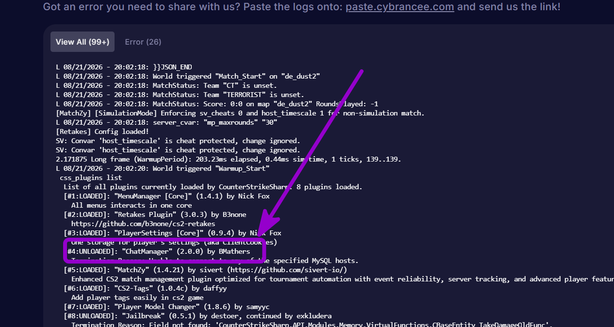 ChatManager(2.0.0) by BMathers outlined with arrow