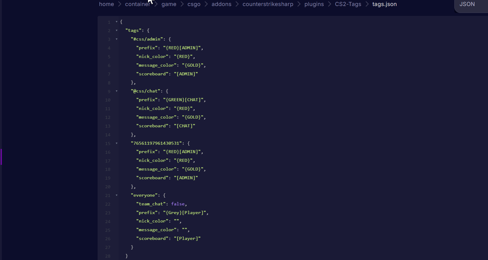 Modify 'tags.json' file
